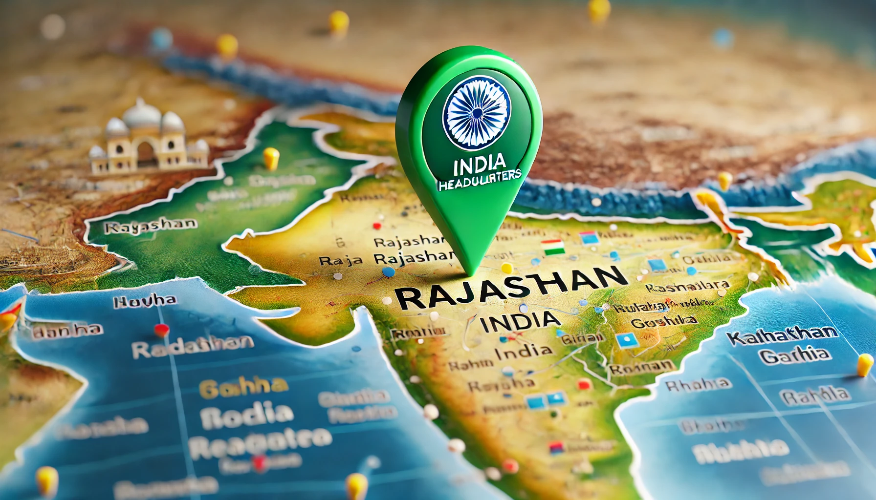 Map of India highlighting Rajasthan with location pin